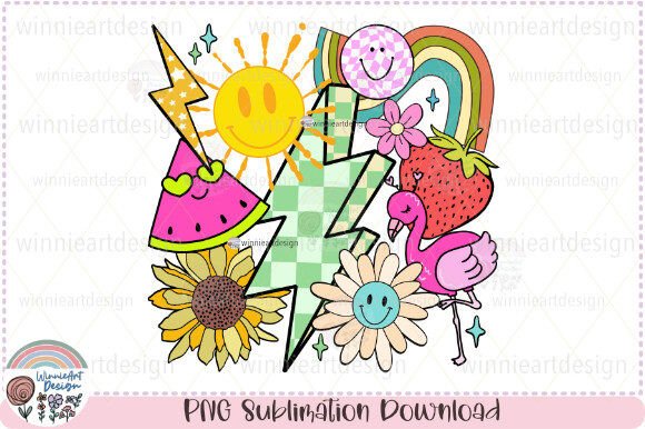 Groovy Summer Vibes Colorful Retro PNG