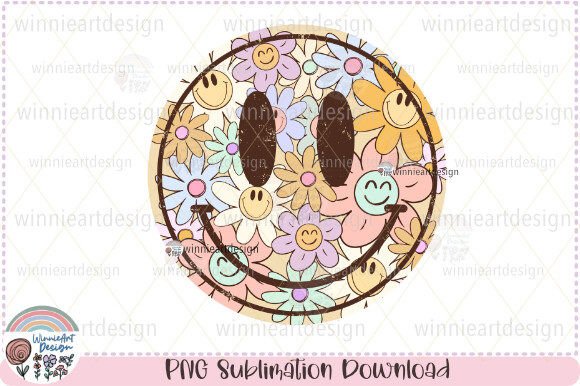 Happy Smile Face Boho Flower Summer PNG Graphics