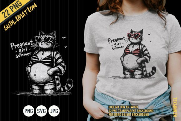 Pregnant Girl Summer Cat Shirt SVG PNG