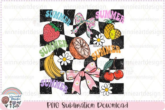 Retro Summer Fruit Coquette Checkered Graphics